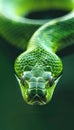 Detailed view of a vibrant green snake in its natural habitat in the lush jungle surroundings Royalty Free Stock Photo