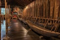 detailed view of viking ships wooden oars and rowing benches