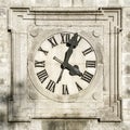 Detailed view of vintage bell tower clock Royalty Free Stock Photo