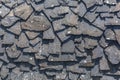 Detailed view of wall texture randomly lined with slate panels, typical and traditional shale stone material, used as external