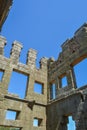 Detailed view at the walls ruins of the medieval Saint CornÃÂ©lio tower, iconic ruins monument building on Belmonte village,