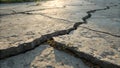 Cracked Concrete with Grass Growing Through Under Warm Sunlight Royalty Free Stock Photo