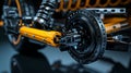 Detailed view of the wheel, tire, and brake system components on a motorcycle Royalty Free Stock Photo