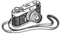 Detailed vintage camera with strap, for authentic retro visuals, vector design Generative AI Royalty Free Stock Photo