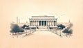 Vintage Illustration of Historical Landmark, Architectural Heritage Concept