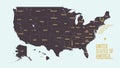 Detailed vintage map of United States of America with names of 50 states, vector illustration Royalty Free Stock Photo
