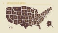 Detailed vintage map of the United States of America split into individual states with the abbreviations 50 states, vector Royalty Free Stock Photo