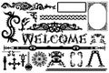 Detailed vintage vector elements in a gothic Halloween style: font, frames, swirls, ornaments, parts etc.
