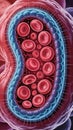 Detailed Visualization of Circulatory System with Red Blood Cells and Vascular Wall Layers Royalty Free Stock Photo