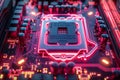 Detailed visualization of a cryptocurrency mining motherboard and realistic robot cyber armor model