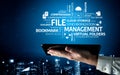 Detailed Visualization of File Management Concepts with Cloud Storage, Data Synchronization, File Compression, and Royalty Free Stock Photo