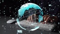 Global Data Analysis Concept with Digital Globe and Keyboard for Technology, Finance, and Information Industry Royalty Free Stock Photo