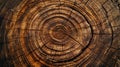 Detailed warm dark brown and orange , Old wooden oak tree cut surface. Generative Ai Royalty Free Stock Photo