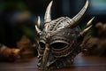 Intricate Warrior Mask with Bokeh Detailing. AI generation