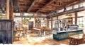 Detailed Watercolor Artwork Of Cozy Irving Farm Coffee Roasters Interior With Starbucks Elements Royalty Free Stock Photo