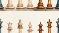Detailed Watercolor Chess Pieces Seamless Pattern AI Generated