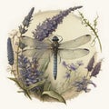 Detailed Watercolor Dragonfly in a Vintage Garden - Generative AI