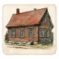 Detailed Watercolor Illustration Of An Old Wooden House Royalty Free Stock Photo