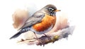 Vividly Painted Robin Bird Perched on Branch Royalty Free Stock Photo