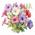 Detailed Watercolor Petunia Bouquet In Naturalistic Botanical Style