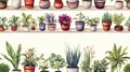 Detailed Watercolor Seamless Pattern with Common Houseplants AI Generated