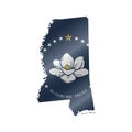 Waving flag map of Mississippi. New magnolia flag. Vector illustration Royalty Free Stock Photo