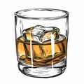 Detailed Whiskey Glass with Ice Cubes on White Background for Alcoholic Beverage Concept