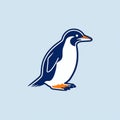 Detailed Wildlife Penguin Logo On Blue Background