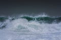 Detailed winter storm wave breaking and splashing on shore Royalty Free Stock Photo