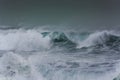 Detailed winter storm wave breaking and splashing on shore Royalty Free Stock Photo