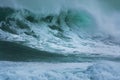 Detailed winter storm wave breaking and splashing on shore Royalty Free Stock Photo