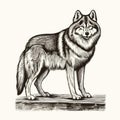 Detailed Wolf Portrait On Log: Precise Draftsmanship And Gravure Printing