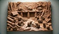 Detailed Wooden Carving of Forest Animals in Natural Habitat