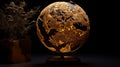 Detailed Wooden Light Globe With Gold: Luminous Landscapes And Chiaroscuro Woodcuts Royalty Free Stock Photo