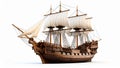 Detailed wooden sailing ship model isolated on white background Royalty Free Stock Photo