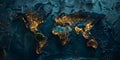 Detailed world map on dark background showcasing global cyber attacks in high resolution. Concept Royalty Free Stock Photo