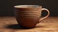 Detailed Zbrush Style Brown Mug On Wooden Surface