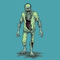 Detailed Zombie Cartoon T-shirt Design On Blue Background