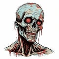 Detailed Zombie Illustration With Red Eyes In Light Bronze And Cyan Style