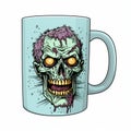 Detailed Zombie Skull Coffee Mug With Color Engraving