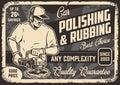 Polishing worker monochrome vintage poster