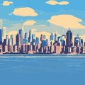 Detailled Cool Travel Poster Of Skyline With Clear Blue Water In Foreground