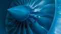 Details of an aircraft jet engine on display. Blue color Royalty Free Stock Photo