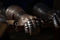 Details of an Ancient Knight Armour Gloves, made with Steel, Santa Maria da Feira. Royalty Free Stock Photo