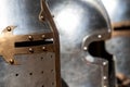 Details of an Ancient Knight Helmet, made with Steel, Santa Maria da Feira. Royalty Free Stock Photo