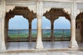 Details of the architecture of Agra Fort and a distance view of Taj Mahal from Agra Fort, Agra, India