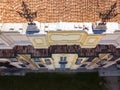 Details of the Arconati villa, statue windows and balconies. Villa Arconati, Castellazzo, Bollate, Milan, Italy. Aerial view