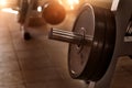 Details of barbell are in a gym. Sport lifestyle. Royalty Free Stock Photo