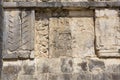 Details of bas-relief carvings on the wall of a platform at Mayan Ruins of Chichen Itza, Mexico