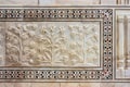 Details of the bas-reliefs and floral inlays of the taj mahal in Agra